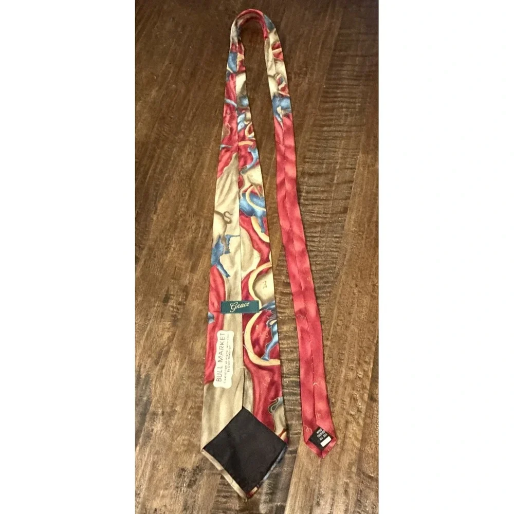 Grace Newburger Bull Market Silk Necktie Hand Finished Wall Street Stock Market